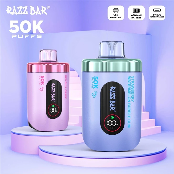 Razz Bar 50K Puffs | Rechargeable Mesh Coil Disposable Vape | 16 Flavors factory